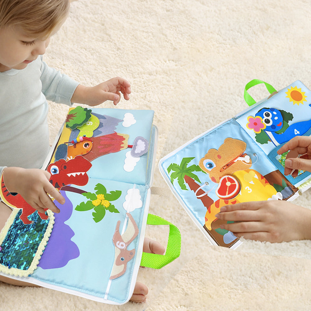 dinosaur theme learning sensory touch and feel fabric book for boys and girls 3+
