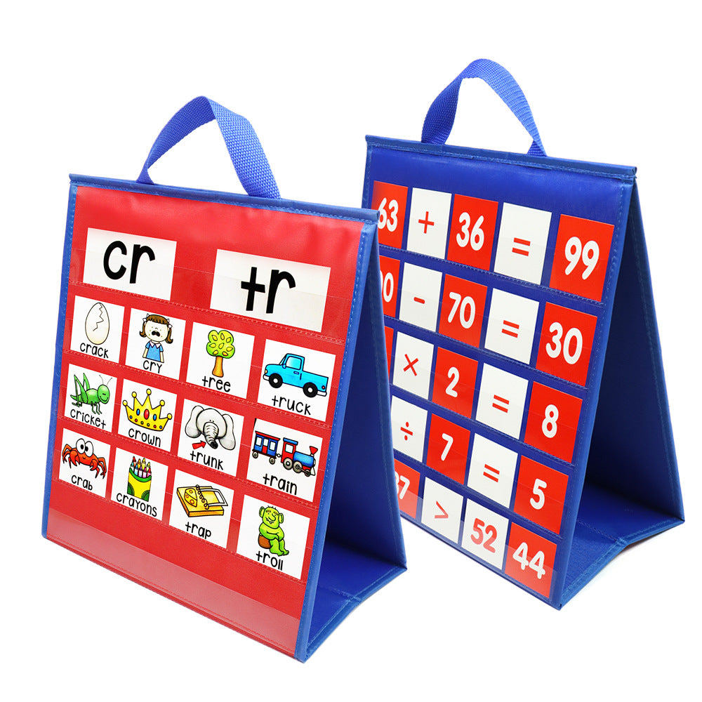 Portable Tabletop Pocket Chart,Double Sided & Self-Standing for Classroom or Home, Small Double Sided Table Top Pocket Chart(Red&Blue)  teaching aids
