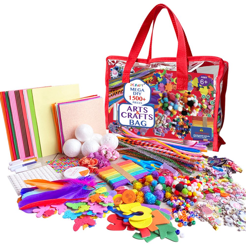 1500PCS+ Mega Arts and Crafts Supplies Kit for Kids - Boys and Girls Age 4 5 6 7 8 Years Old - Toddler Art Set Activity Materials Bag - Great for Preschool, Kindergarten, and Homeschool DIY Crafting Projects
