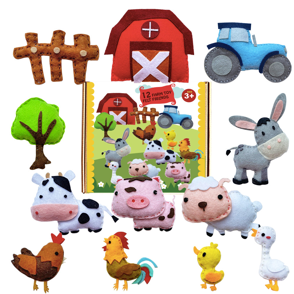 12pcs (Farm Animal Toy DIY Set), Farm Animal Toy DIY Making Kit - Stitch & Sew Your Toy Stuffed - sew Your own Animal Toys Craft kit for begginer