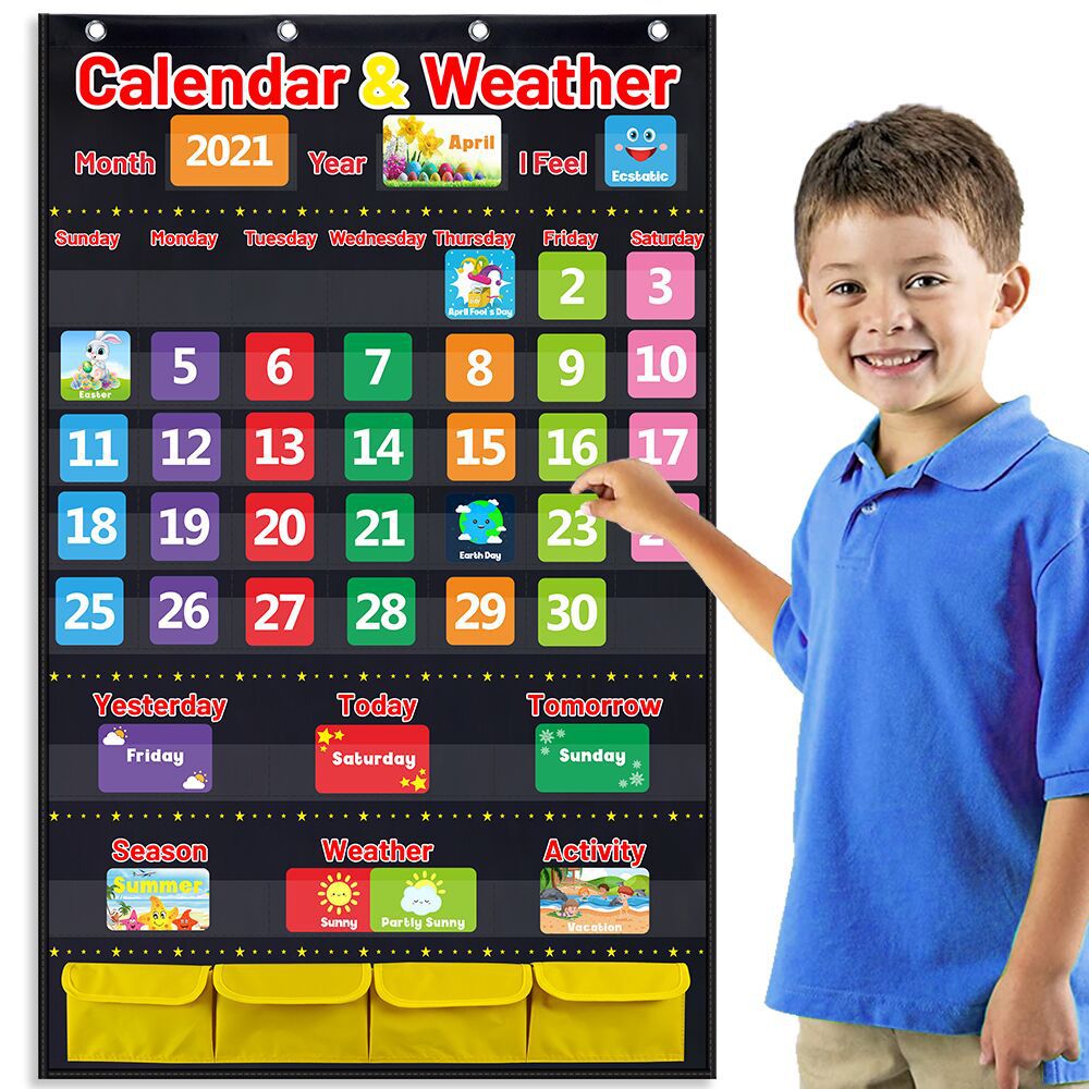 Calendar and Weather Pocket Chart, Classroom Organized Chart, 149 Pieces