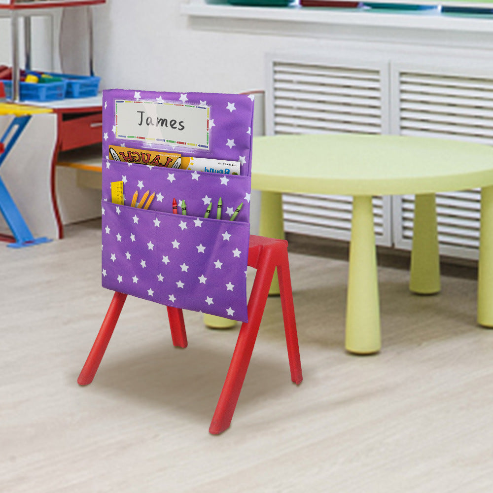 chair Pockets Chairback Pockets Chart with 3 Storage Pocket 17 x 20 Inch Classroom Student Chair Pockets with Name Tag Seat Storage Organizer for Kids, 6 Styles