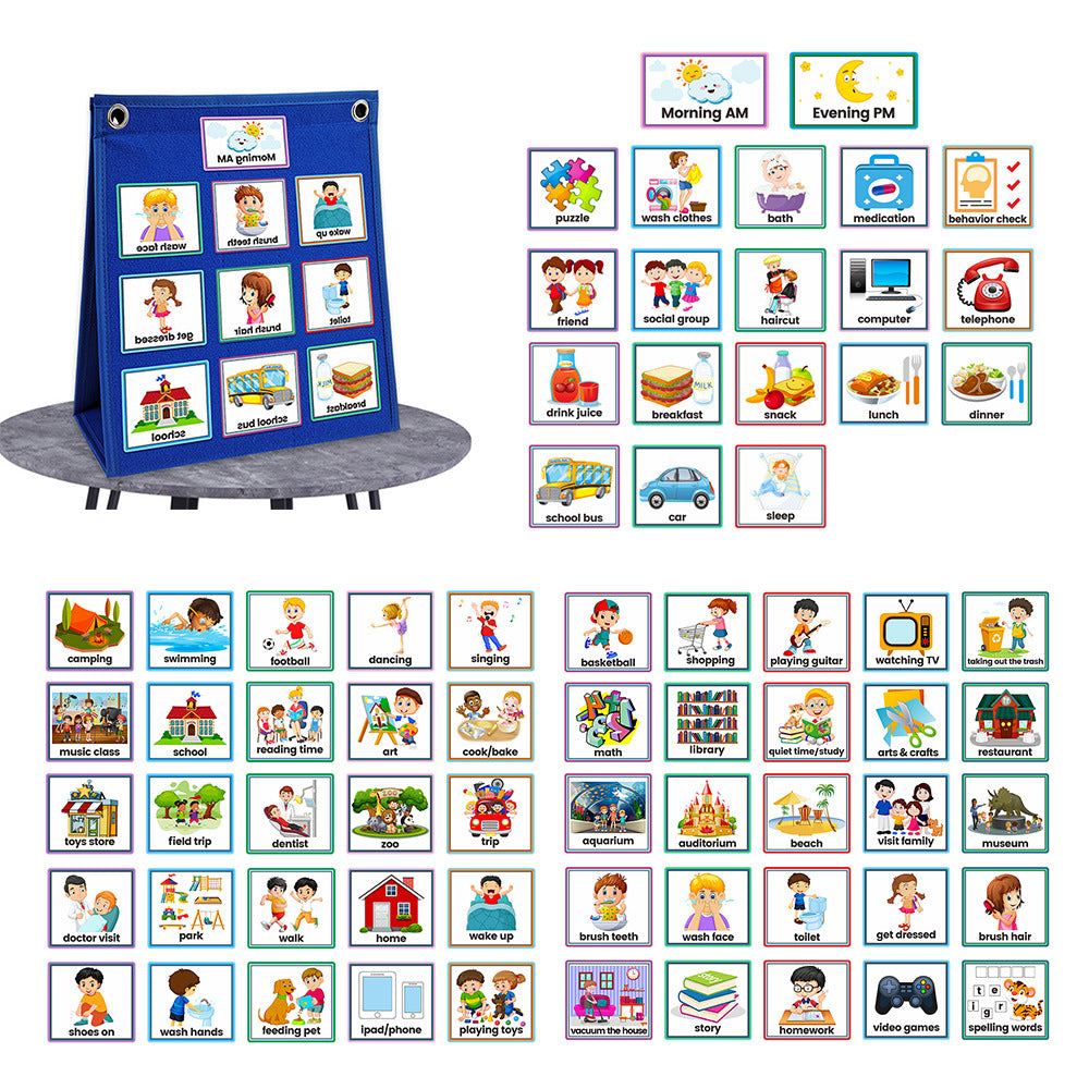 Kids Visual Schedule Calendar Chart, 2 in 1 Autism Daily Chore Routine Chart With 70 Cards Autism Learning Materials Kids Visual Behavioral Tool Wall Planner for Home School