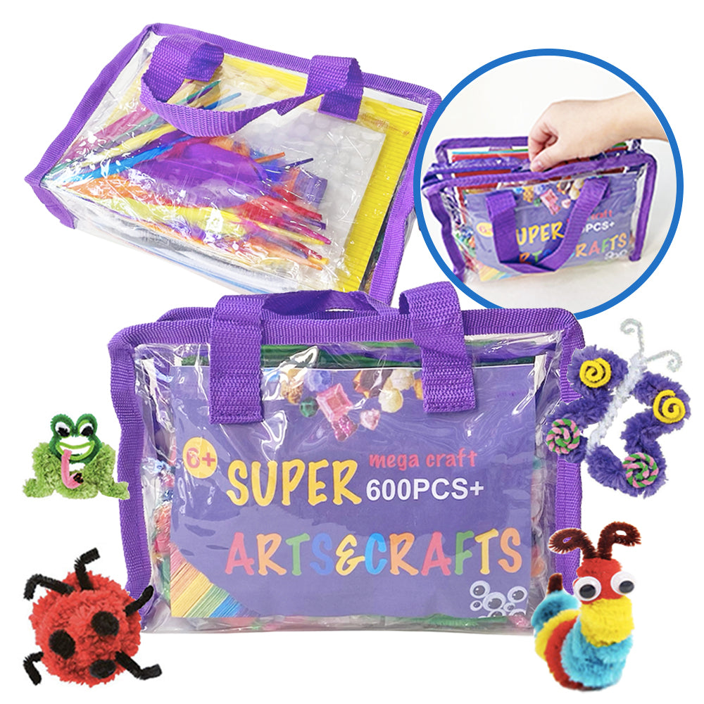 Mega Craft Kit Crafting Bag  for Kids - Arts and Crafts for Kids - 600+ Piece first step Craft Chest - my first Giant Craft zipper bag for Kids Art Supplies - Craft Kits for Kids Ages 4-12