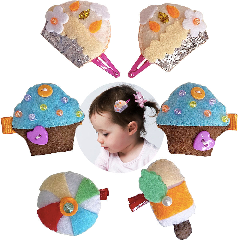handmade 6pcs Baby Girl Hair Clips Barrettes cupcake Pattern Felt Snap Clips Hair Bows for Toddlers Girl Kids