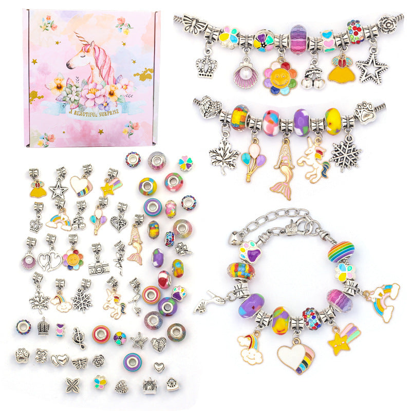 63PCS Unicorn Girls Gifts Jewelry Bracelets Making Kit Toys Crafts for Teenage 7 8 10 12, DIY Unicorns Charms Bracelet Making Supplies with Necklace Rainbow Beads Gift Set for Kids Birthday