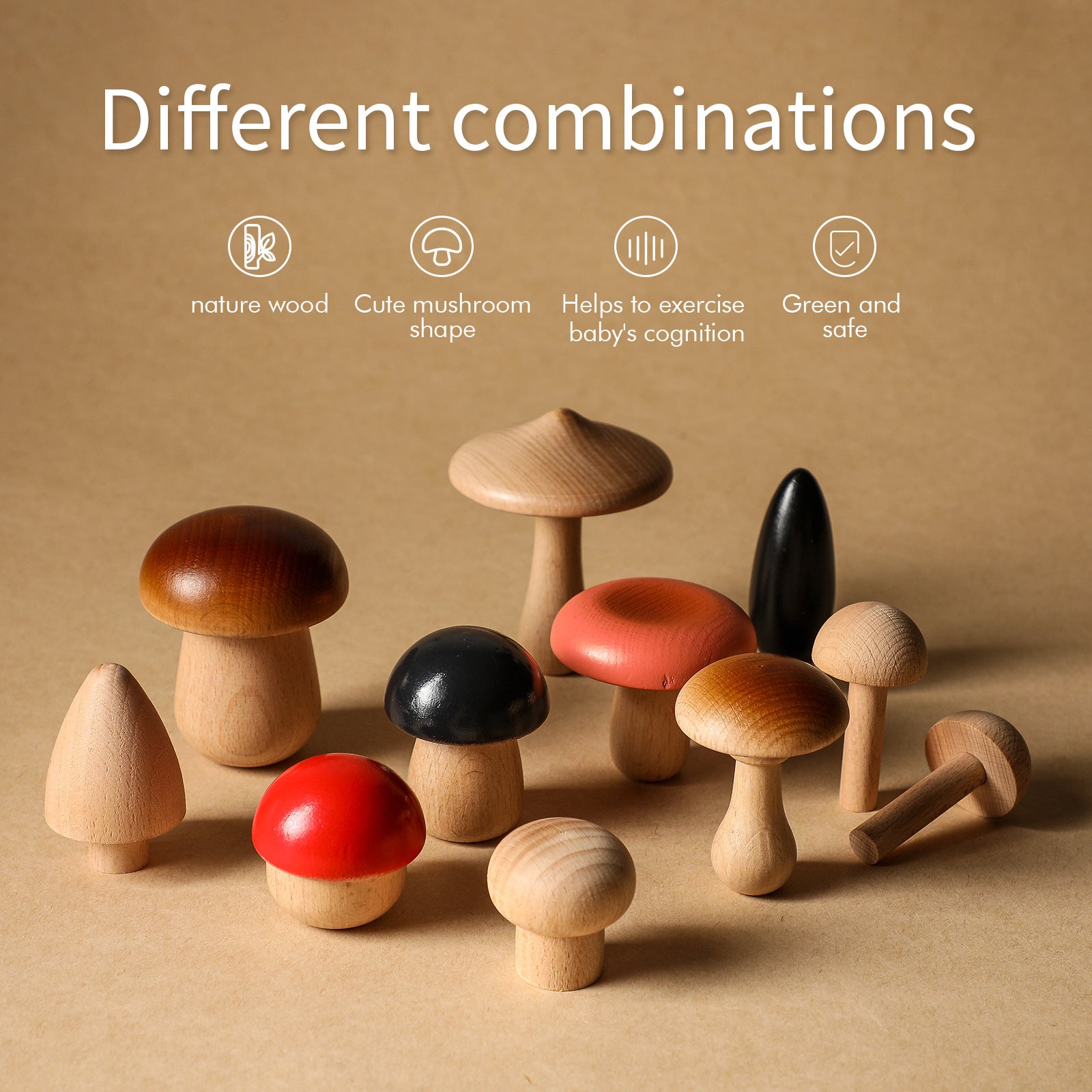 Wooden Mushrooms Decor Toy Mushroom Decor Aesthetic Party Decorations Natural Wooden Mushrooms for Arts & Crafts Projects Decoration(11 Pieces)