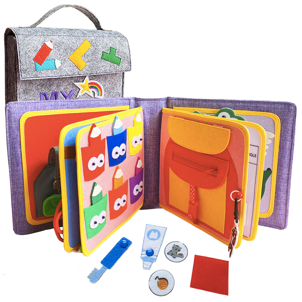 Montessori Fabric Toddler Busy Book with Touch, Feel and Learn Activities for Boys and Girls