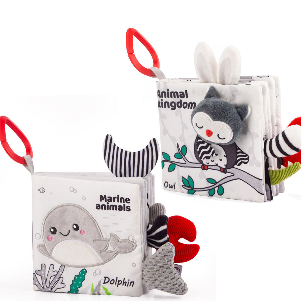 Soft Baby Cloth Books,Touch and Feel Crinkle Tail Books, Cloth Books Set for Babies,Infants & Toddler Early Children Development Interactive Baby Girl & Baby Boy Toys Gift (Set of 2)